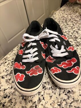Vans Black Canvas Low-Top Sneakers with Red Cloud Motif